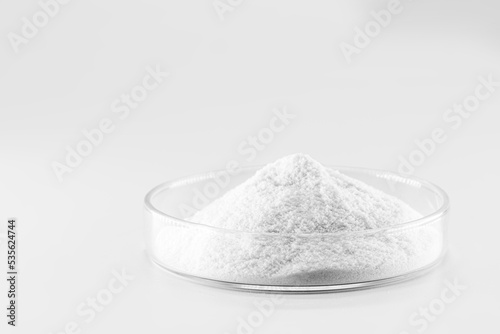 Hydrolyzed Collagen Powder, in the laboratory, pharmaceutical product for use in the food industry, isolated background and copyspace photo