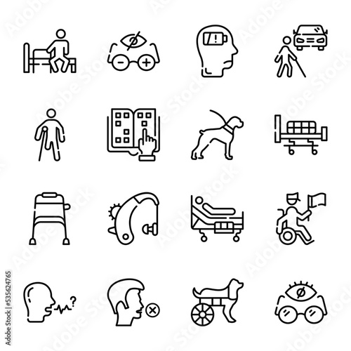 Set of Physical Disability Outline Icons 
