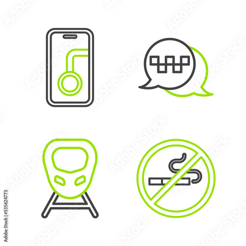 Wallpaper Mural Set line No Smoking, High-speed train, Taxi call telephone service and City map navigation icon. Vector Torontodigital.ca