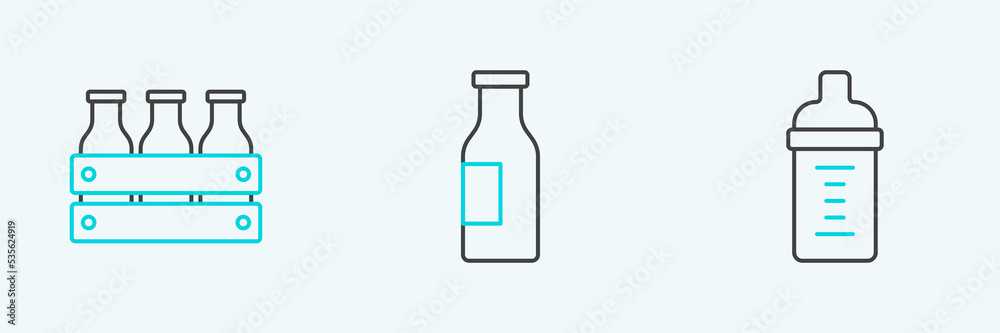 Set line Baby milk in a bottle, Bottled wooden box and with icon. Vector Set line Baby milk in a bottle, Bottled wooden box and with icon. Vector