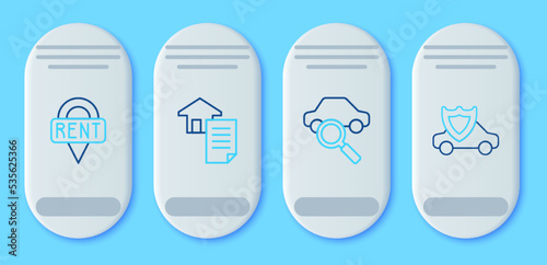 Set line House contract, Car sharing, Location key and with shield icon. Vector