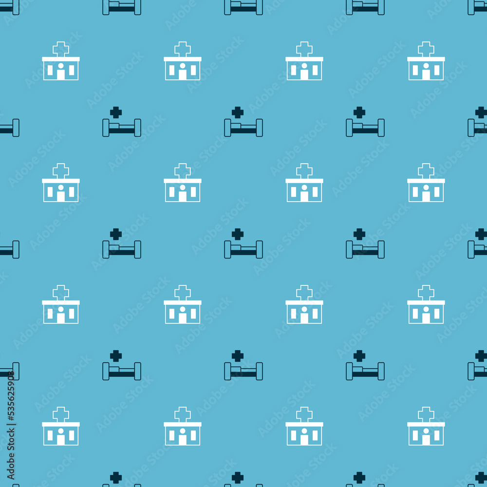 Set Hospital bed and building on seamless pattern. Vector Set Hospital bed and building on seamless pattern. Vector