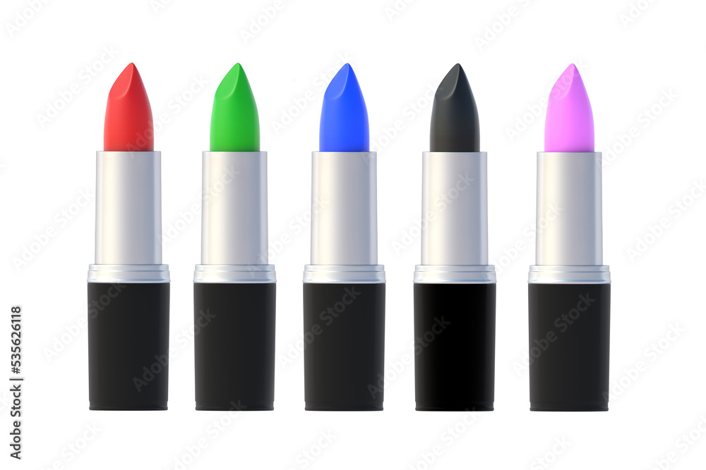 Fototapeta premium Set of lipstick of various color isolated on white background. 3d render