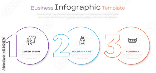 Set line Dirty t-shirt, Bottle for cleaning agent and Temperature wash. Business infographic template. Vector