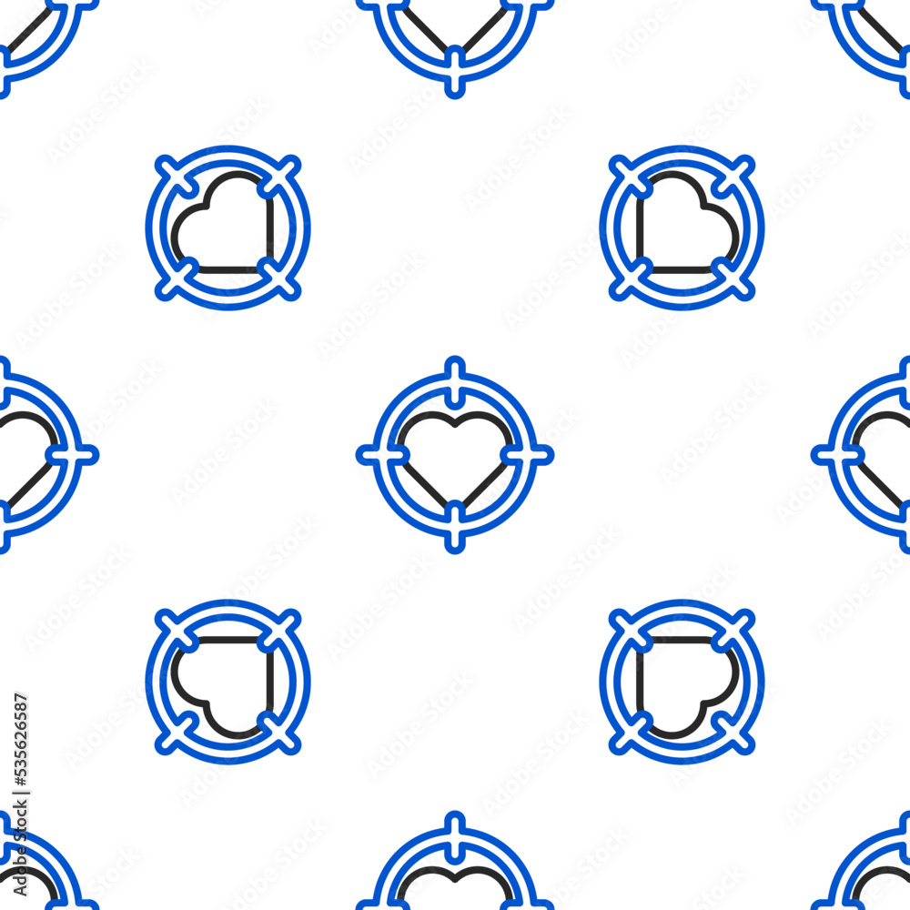 Line Heart in the center of darts target aim icon isolated seamless pattern on white background. Valentines day. Colorful outline concept. Vector Line Heart in the center of darts target aim icon isolated seamless pattern on white background. Valentines day. Colorful outline concept. Vector