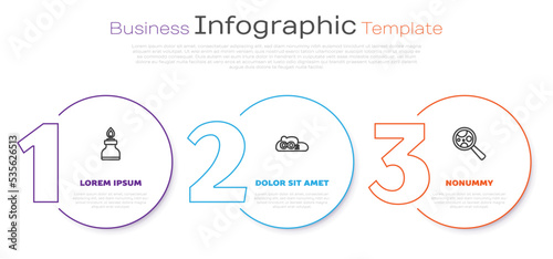 Set line Alcohol or spirit burner, CO2 emissions in cloud and Microorganisms under magnifier. Business infographic template. Vector