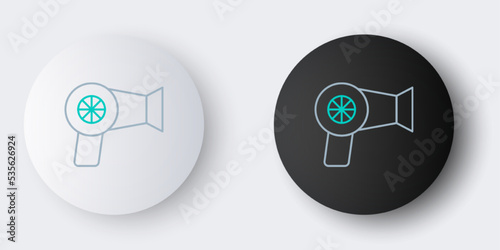 Line Hair dryer icon isolated on grey background. Hairdryer sign. Hair drying symbol. Blowing hot air. Colorful outline concept. Vector