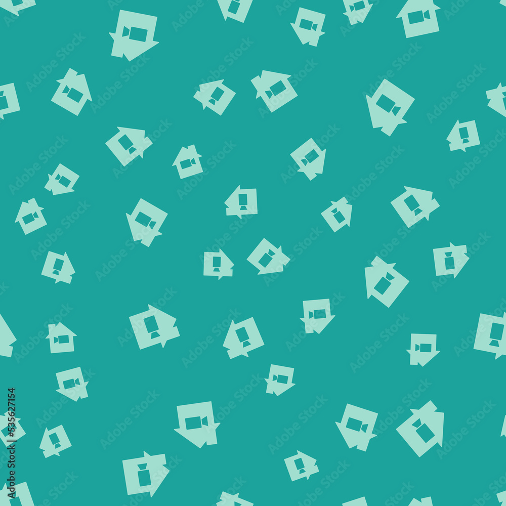 Green Video camera Off in home icon isolated seamless pattern on green background. No video. Vector Green Video camera Off in home icon isolated seamless pattern on green background. No video. Vector
