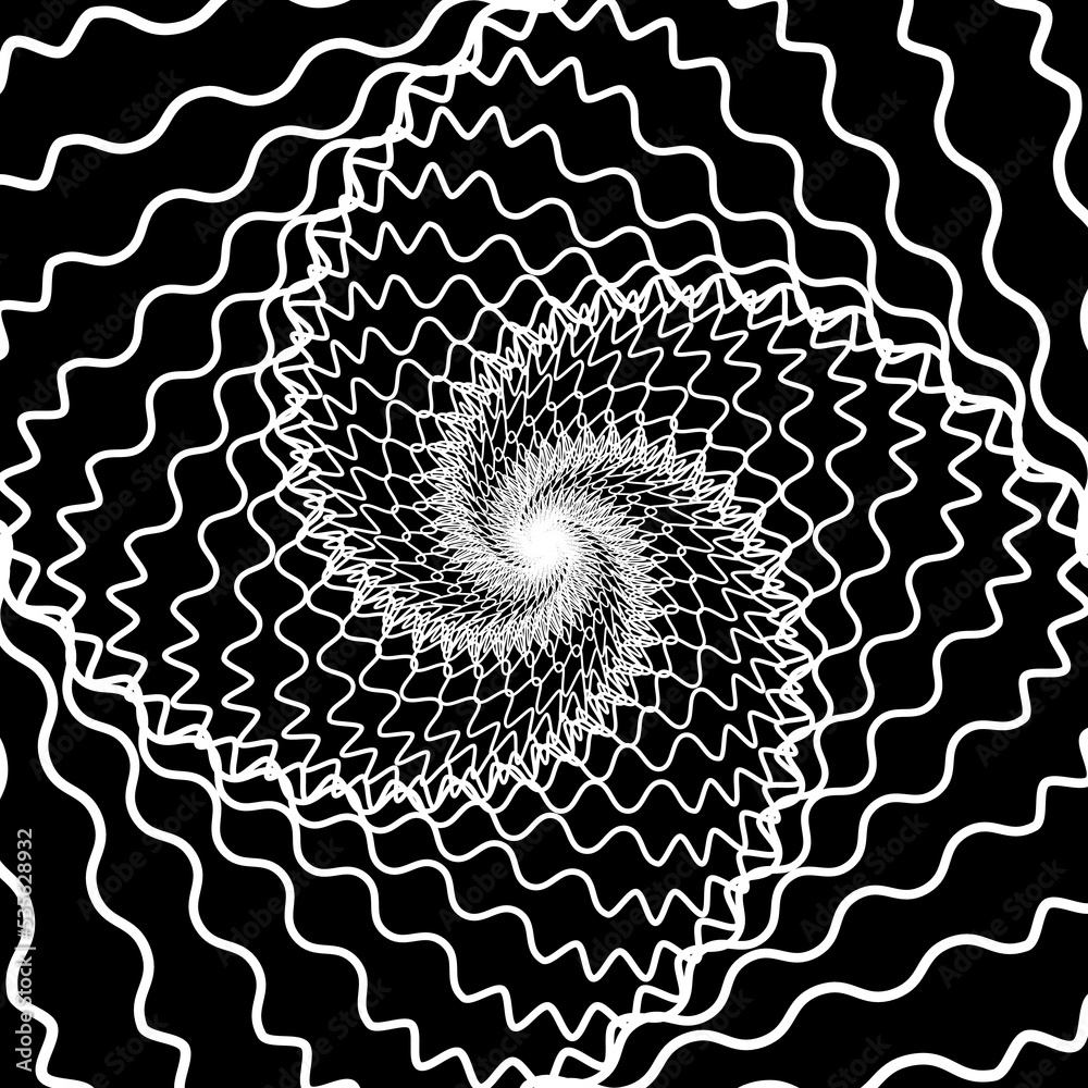 Distorted abstract lines, wireframe tunnel. The white wave spiral ...
