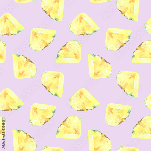 Watercolor lilac seampless pattern pineapple slice, juicy fruit illustration, white bright background, colorful Pattern for kids, wallpaper,digital paper, repeating background,fabric,gift wrap, print