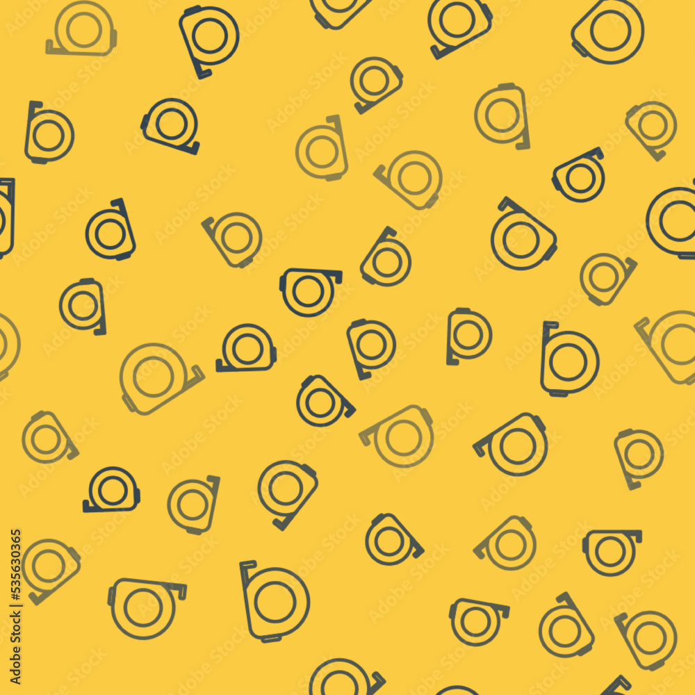 Blue line Roulette construction icon isolated seamless pattern on yellow background. Tape measure symbol. Vector Blue line Roulette construction icon isolated seamless pattern on yellow background. Tape measure symbol. Vector