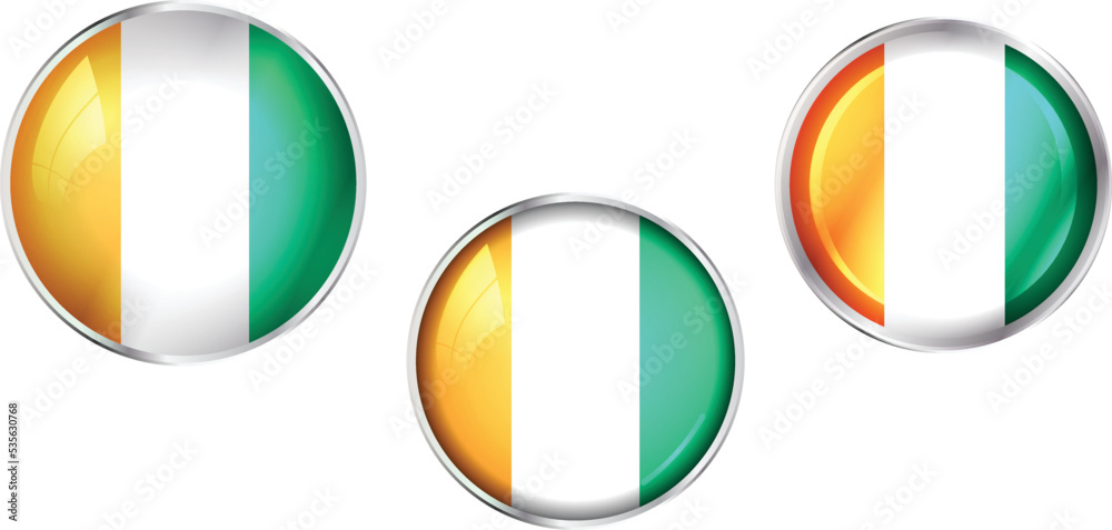 Round national flag pin of Ivory Coast.Circular vector flag of Ivory Coast