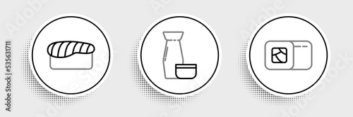 Set line Sushi, and Traditional Japanese tea ceremony icon. Vector
