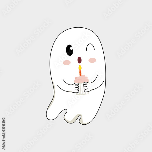 Vector illustration of cute ghost in flat style. Cartoon illustration for Halloween.	
