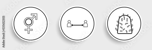 Set line Rabies virus, Gender and Safe distance icon. Vector