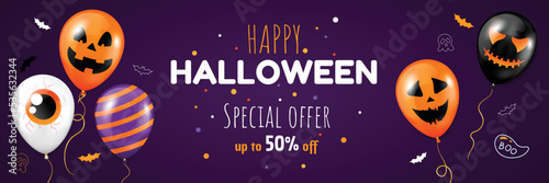 Happy Halloween banner with air themed balloons.