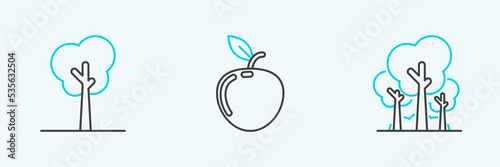 Set line Trees, and Apple icon. Vector