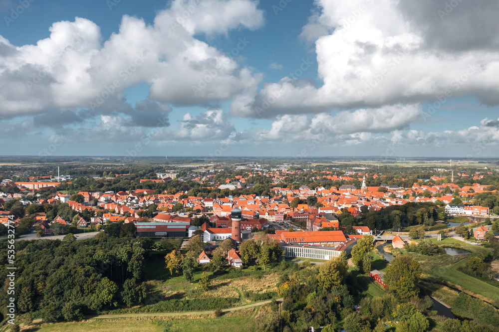 Aerial summer skyline in Tønder, town in Southern Denmark (Syddanmark)