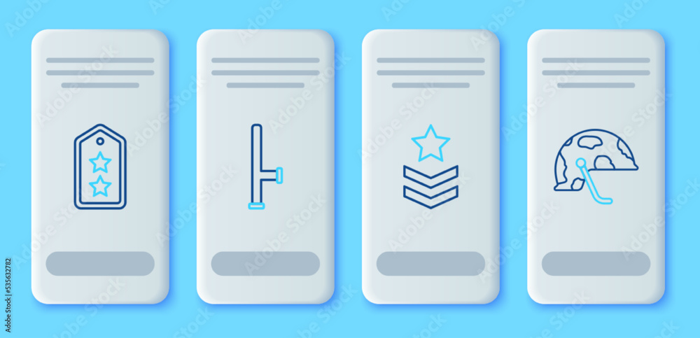 Set line Police rubber baton, Military rank, and helmet icon. Vector Set line Police rubber baton, Military rank, and helmet icon. Vector