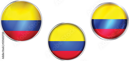 Round national flag pin of Colombia.Circular vector flag of Colombia