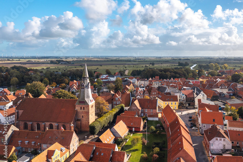 Obraz na płótnie Aerial summer cityscape of Tønder, town in Southern Denmark (Syddanmark) w salonie