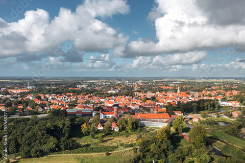 Obraz na płótnie Aerial summer skyline in Tønder, town in Southern Denmark (Syddanmark) w salonie