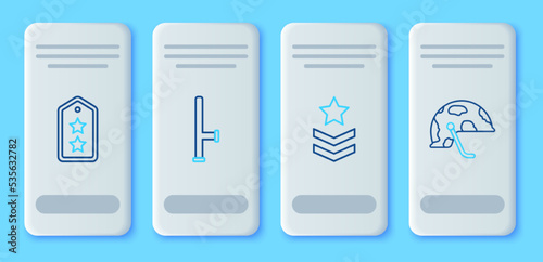 Set line Police rubber baton, Military rank, and helmet icon. Vector
