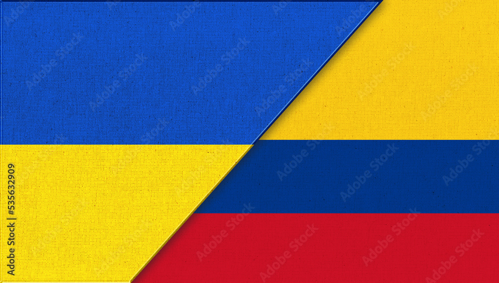 Flag of Ukraine and Colombia. International competition. Colombian flag Flag of Ukraine and Colombia. International competition. Colombian flag