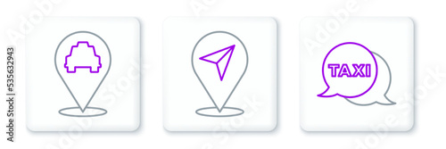 Set line Taxi call telephone service, Location with taxi and icon. Vector