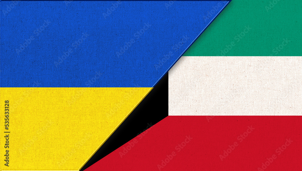Flag of Ukraine and Kuwait - 3D illustration. Two Flags Together Flag of Ukraine and Kuwait - 3D illustration. Two Flags Together
