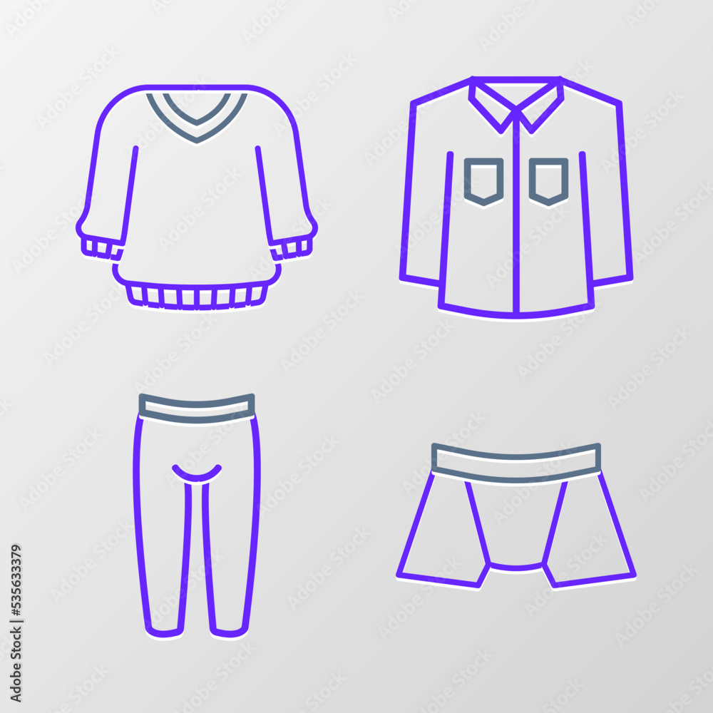 Set line Men underpants, Leggings, Shirt and Sweater icon. Vector