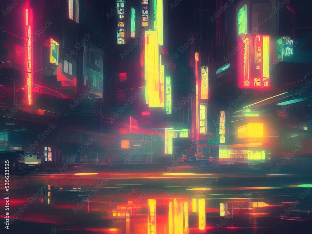 Cyberpunk Urban Abstract Future Wallpaper. Multicolored neon lights. Industrial Futuristic concept. Neon Haze. Evening urban landscape. 3D render