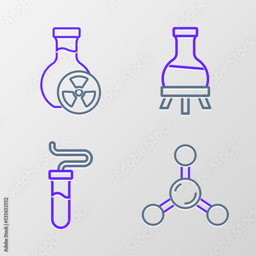 Set line Molecule, Test tube, and with toxic liquid icon. Vector