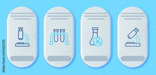 Set line Test tube  with toxic liquid  Microscope and icon. Vector