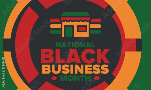 Black Business Month in August. Celebrated annual in United States. Support African American community. Black-owned businesses campaign. Poster  greeting card  banner  background. Vector illustration