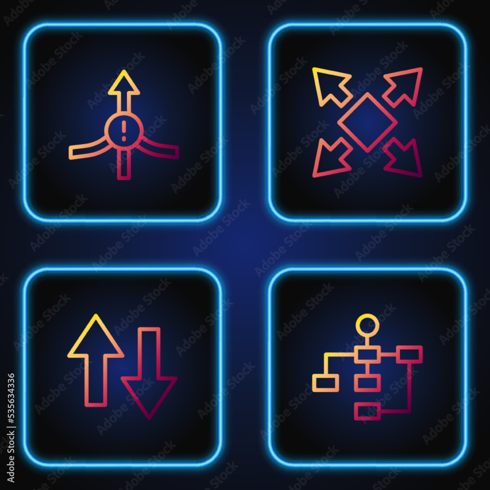 Set line Hierarchy organogram chart, Arrow, and Many ways directional arrow. Gradient color icons. Vector Set line Hierarchy organogram chart, Arrow, and Many ways directional arrow. Gradient color icons. Vector