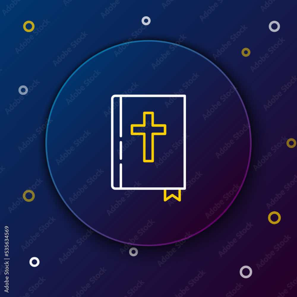 Obraz premium Line Holy bible book icon isolated on blue background. Colorful outline concept. Vector