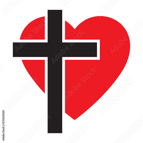 Christian cross icon in the heart inside. Black christian cross sign isolated on background. Vector illustration. Christian symbol.