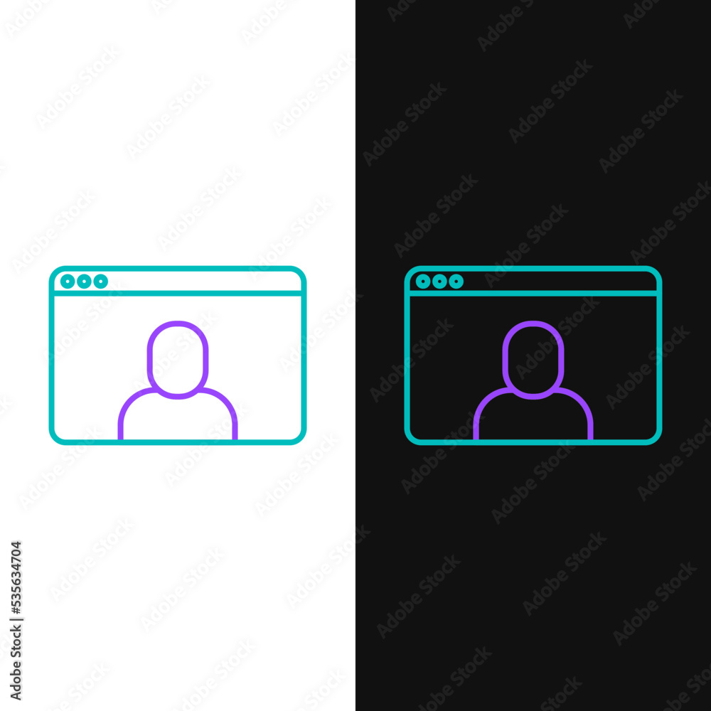 Line Video chat conference icon isolated on white and black background. Online meeting work form home. Remote project management. Colorful outline concept. Vector Line Video chat conference icon isolated on white and black background. Online meeting work form home. Remote project management. Colorful outline concept. Vector