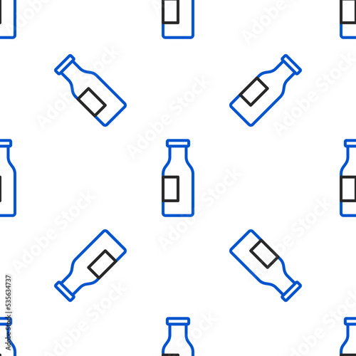 Line Closed glass bottle with milk icon isolated seamless pattern on white background. Colorful outline concept. Vector
