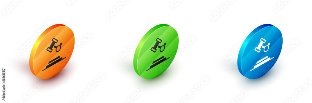 Isometric Female rights icon isolated on white background. Female power. Circle button. Vector Isometric Female rights icon isolated on white background. Female power. Circle button. Vector