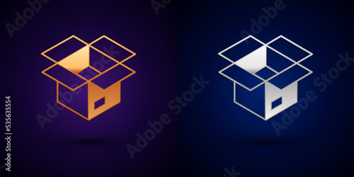 Gold and silver Unboxing icon isolated on black background. Vector