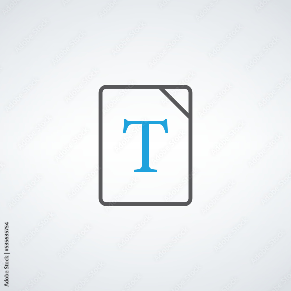 Text document icon with letter T. Office file symbol. Stock vector illustration isolated on white background. Text document icon with letter T. Office file symbol. Stock vector illustration isolated on white background.