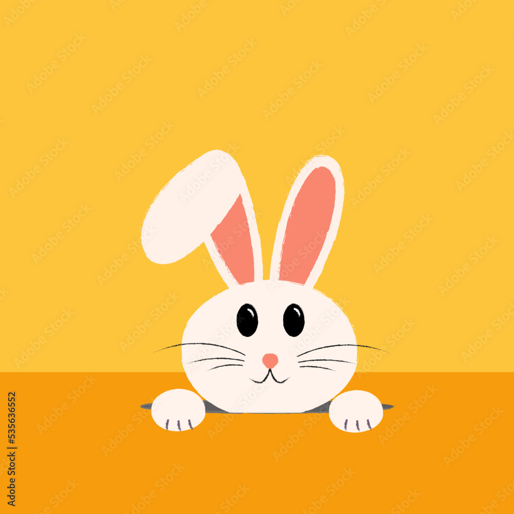 Peeking white rabbit on yellow background, vector Peeking white rabbit on yellow background, vector