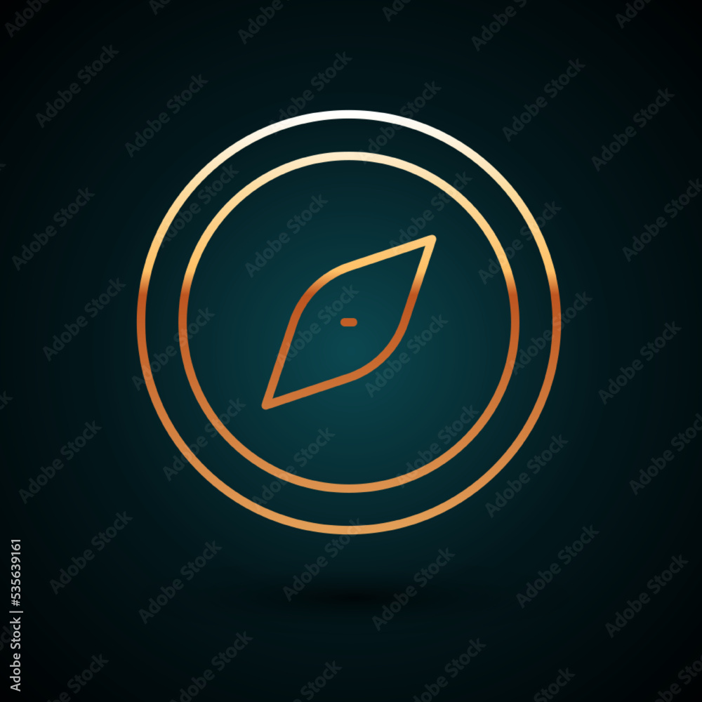 Gold line Compass icon isolated on dark blue background. Windrose navigation symbol. Wind rose sign. Vector Gold line Compass icon isolated on dark blue background. Windrose navigation symbol. Wind rose sign. Vector