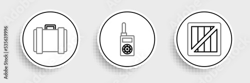 Set line Military ammunition box, and Walkie talkie icon. Vector