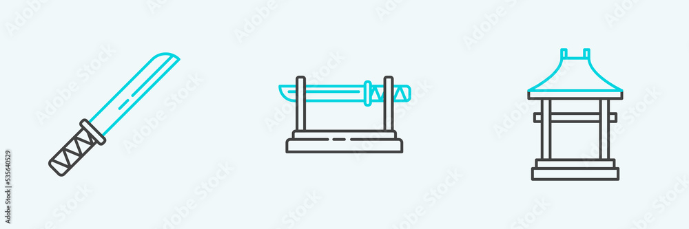 Set line Japan Gate, Traditional Japanese katana and icon. Vector Set line Japan Gate, Traditional Japanese katana and icon. Vector