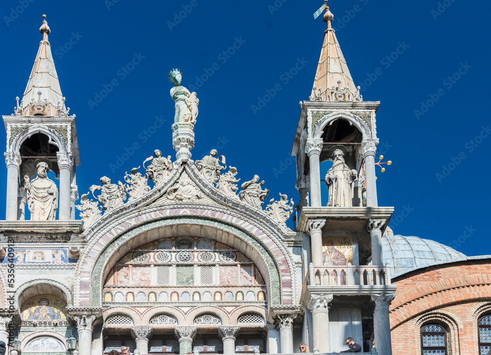 The Saint Mark's Basilica is the cathedral of Venice, in Italo-Byzantine architecture. It is symbol of Venetian wealth and power, since 11th century it known as Church of Gold. Italy, 2019