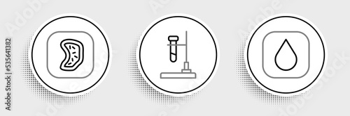 Set line Water drop, Bacteria and Test tube flask on fire icon. Vector