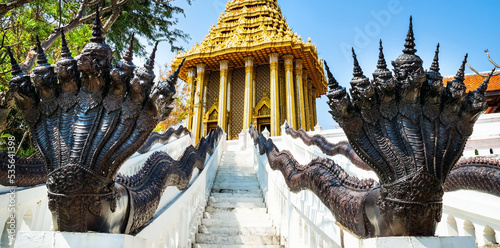 Amazing view of beautiful The Footprint of the Lord Buddha, Saraburi. Location: Ancient City Park, Muang Boran, Samut Prakan province, Bangkok, Thailand. Beauty world. photo